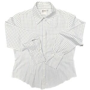 Finley Women's L Blue White Windowpane Button Up Shirt Made USA Classic Top